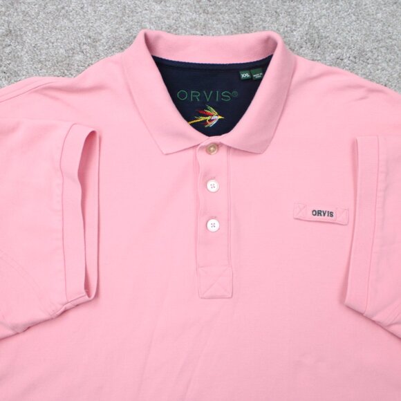 Orvis Signature Polo Shirt Mens 2XL XXL Pink Split Hem 100% Cotton Short Sleeve - Picture 1 of 14